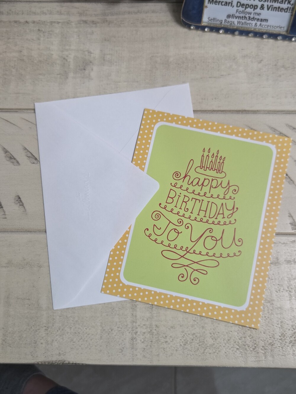 Hallmark Yellow & Green "Happy Birthday To You" Cake Card with Envelope, NEW